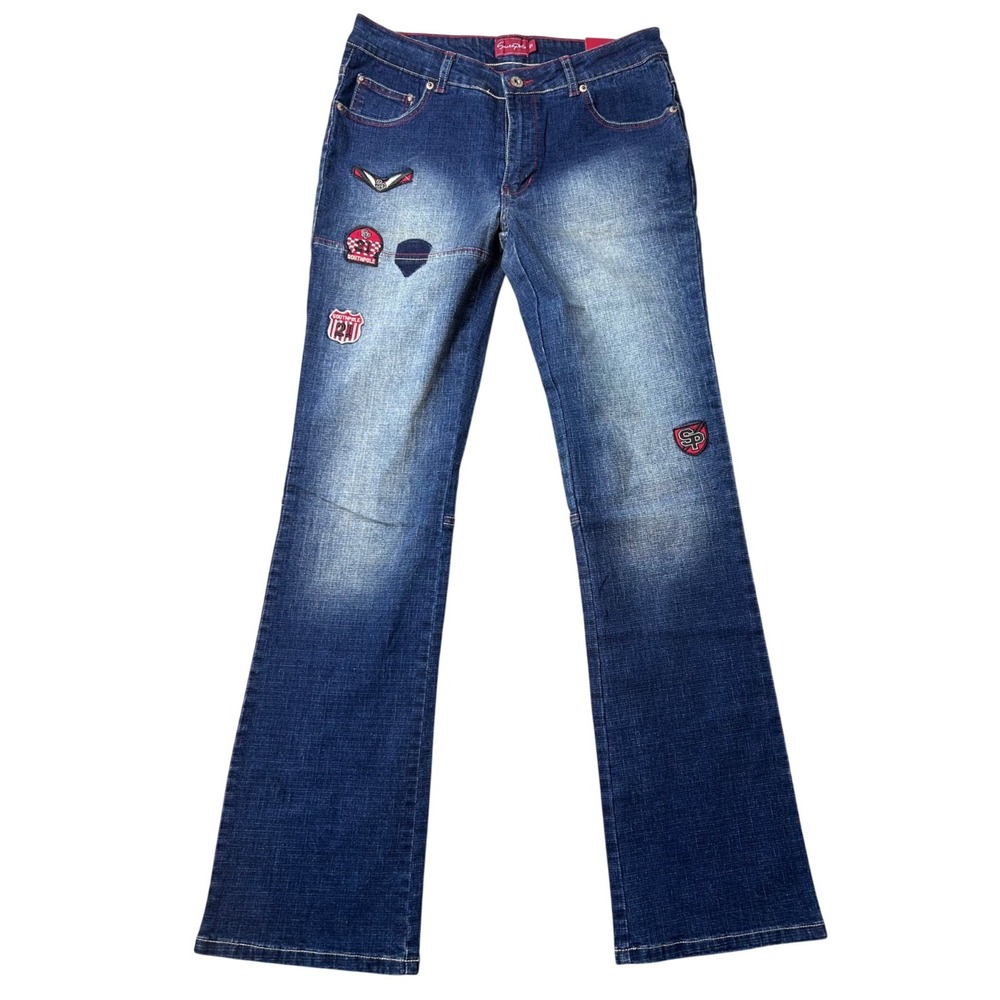 Vintage Southpole Jeans Bootcut Denim Patches Faded Red Stitching Size 9 NWOT